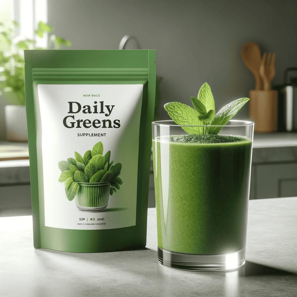 Daily greens smoothie packaging mockup.